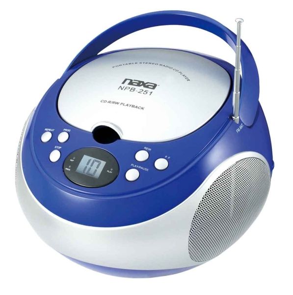 NAXA NPB251BLU Portable CD Player with AM/FM Stereo Radio, 3.5mm Aux